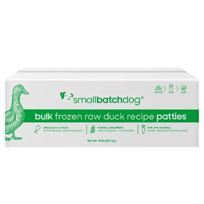 Small Batch Frozen Duck Patties for Dogs 18-lb