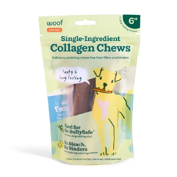 Woof single-ingredient collagen chews 6-inch pouch front