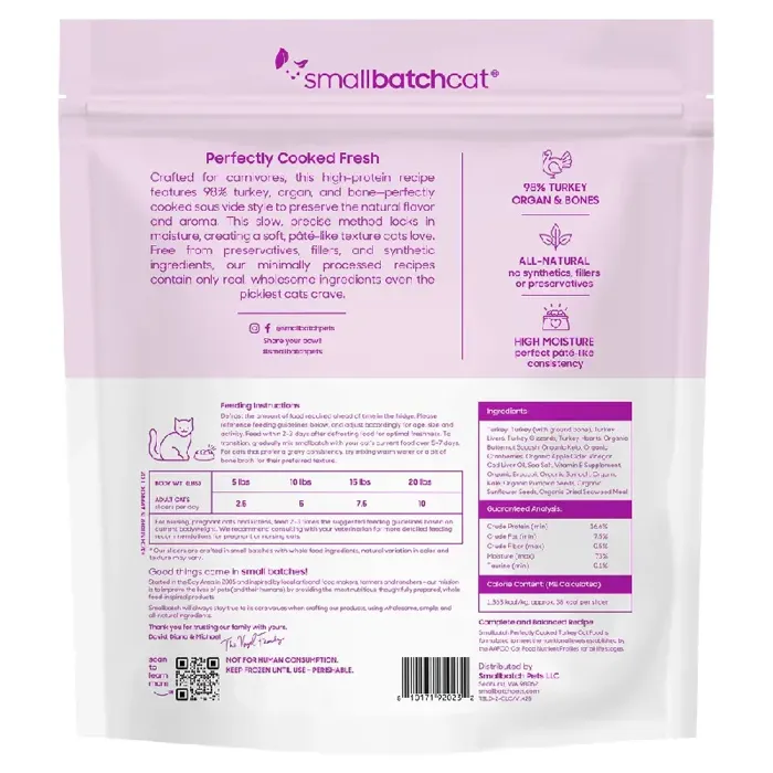 SmallBatch Frozen Perfectly Cooked Turkey Recipe for Cats 2lb