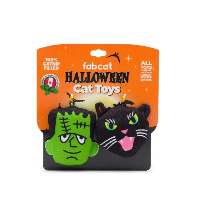 Fab Dog Halloween Frankenstein and Black Cat Cat Toys 2-Pack
