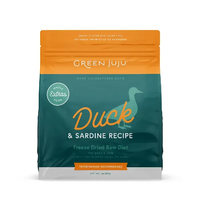 Green Juju Freeze-Dried Duck + Sardine Recipe for Dogs and Cats 14 Oz