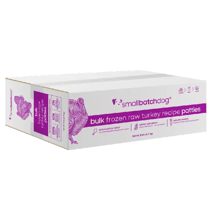 Smallbatch Frozen Raw Bulk Turkey Patties for Dogs 18-lb