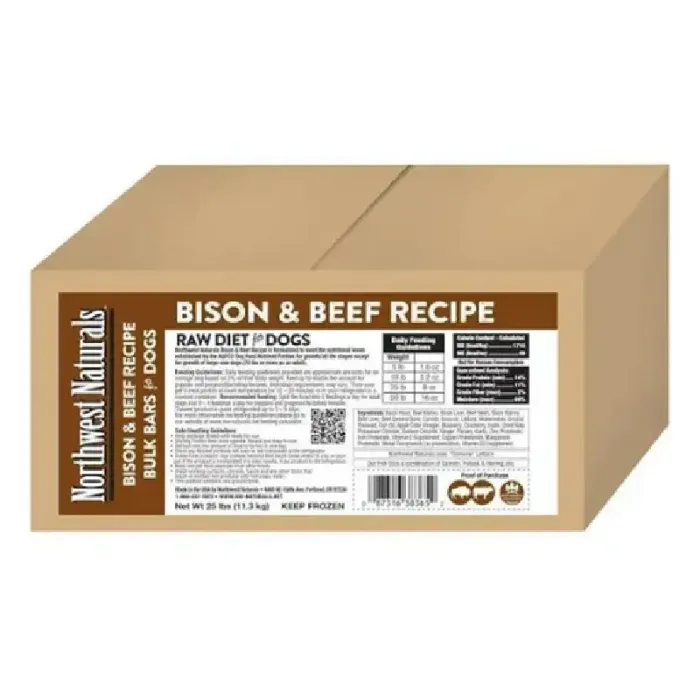 Northwest Naturals Frozen Raw Bison & Beef Bulk Bars for Dogs 25 Lbs