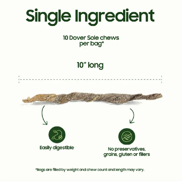 Smallbatch Dog Treat Fd Dover Sole Skin Chews 1.5