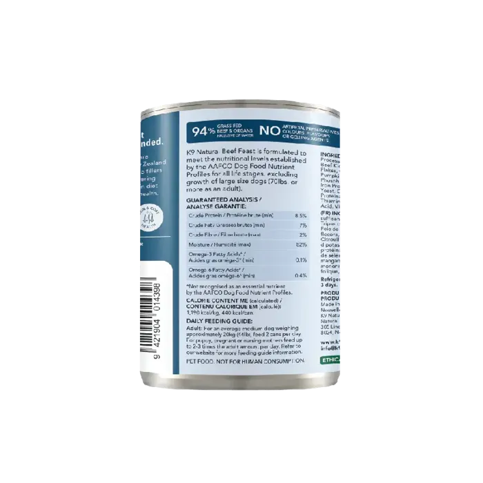 K9 Natural New Zealand Grain Free Beef Feast Can 13oz