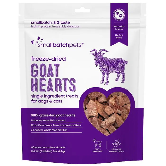 Smallbatch Freeze-Dried Goat Hearts for Dogs and Cats 3oz
